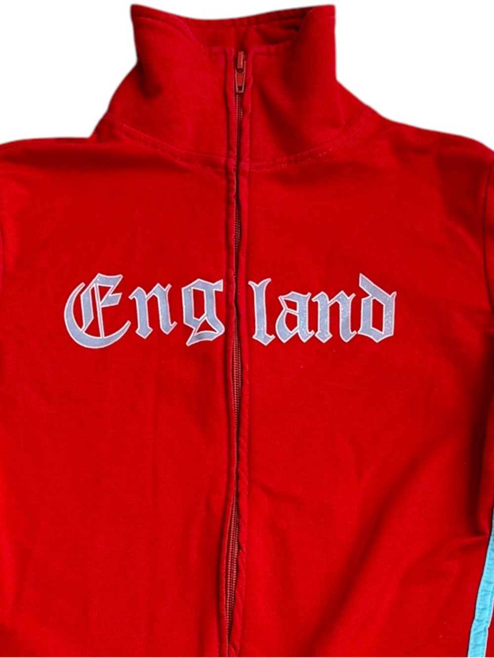 Youth LA Kitty England Zip Jacket Red Track Y2K Flag Patch No Tag Size Retro